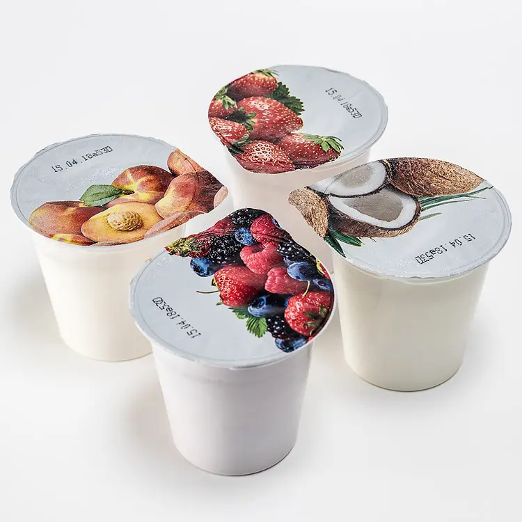 Yogurt cups closed with printed aluminium lids